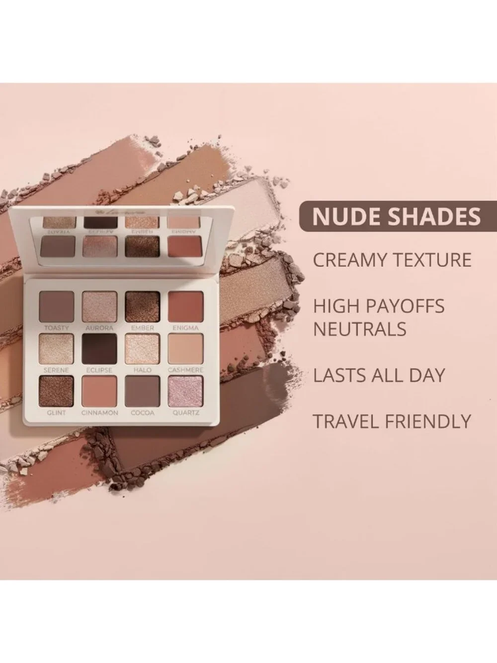 Nude Eyeshadow Palette - 12 Neutral Shimmer & Matte Vegan Shades for All Skin